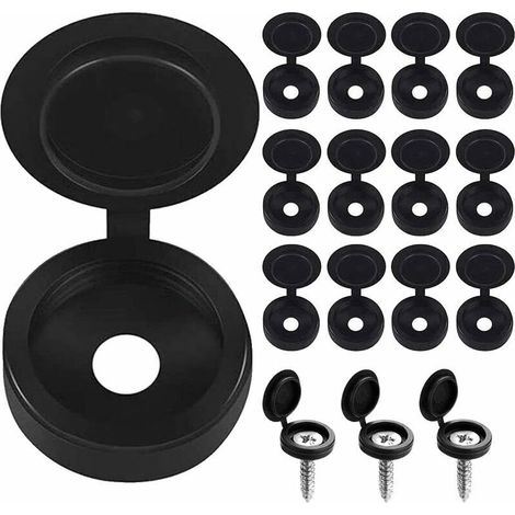 Cache Vis Noir 100 Pièces Cache Rivet Plaque Immatriculation Cache-Vis en Plastique Capuchons de Couvercle à Vis Bouchon à Vis en Plastique Couvercles à Bouton-Pression à Vis pour Les Vis，