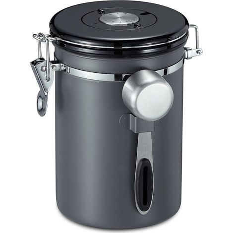 Boîte de conservation pour café - Récipient hermétique avec valve CO2 - Idéale pour le café, les grains de café, le thé, le sucre, etc. - 1,8 L - Noir (1/5)