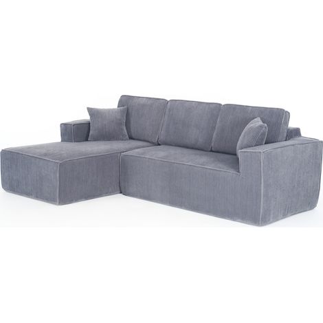 Canapé d'angle modulable en velours côtelé gris avec chaiselongue, mousse haute densité pour 2 places (1/5)