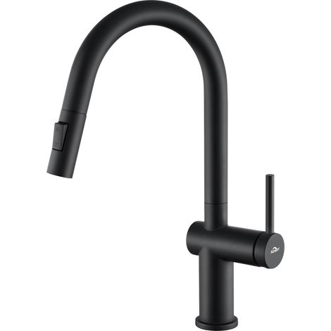 Auralum Ausziehbar Küchenarmatur Spültischarmatur Küche mit Brausekopf, hohe Auslauf Mischbatterie, Hochdruck Einhebel Wasserhahn für Küche, Schwarz