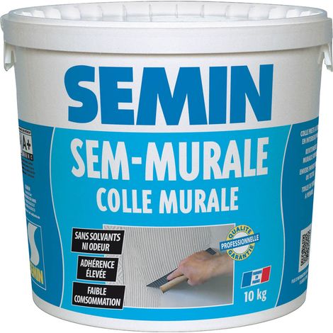 Semin – Colle pour revêtements muraux souples et toiles de verre – Prête à l'emploi – Pour milieu humide – Seau 10 kg