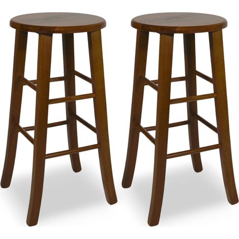Deux tabourets de bar ronds, hauteur 68 cm, noyer foncé, pieds galbés (1/5)