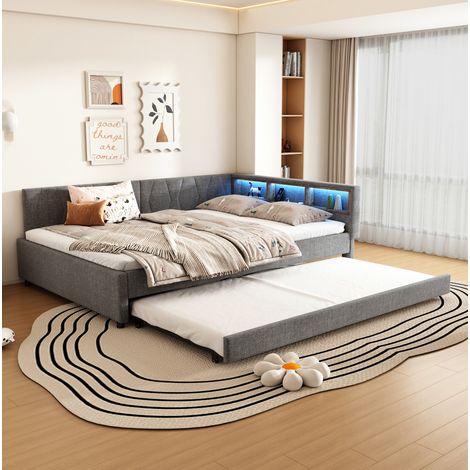letto contenitore 140x200 USB LED grigio multifunzione HAVRYA (1/5)