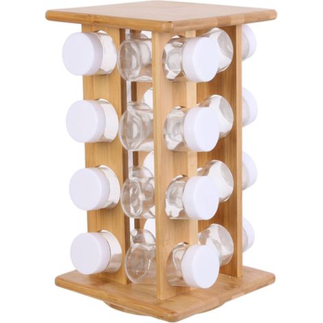 Présentoir à Épices - COOK CONCEPT - Rotatif - 16 Pots en Verre - Marron (1/8)