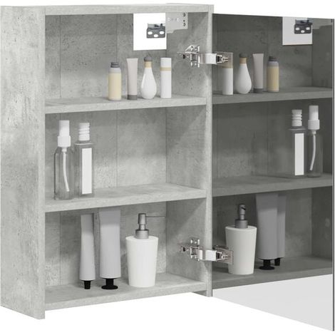 Armoire de Toilette avec Miroir, Gris Béton, 43 x 16 x 62,5 cm – Meuble de Rangement Mural pour Salle de Bain (1/5)