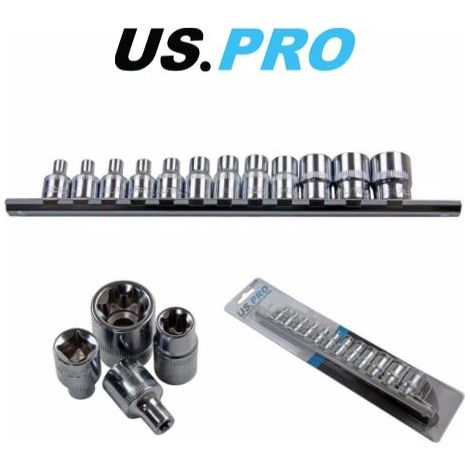 US PRO 3/8"" TORX SOCKET SET 12PC ON RAIL E4-E20 TRX E STAR 1377