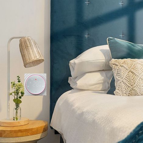 Thermostat intelligent sans fil, thermostat intelligent pour maison connectée, interrupteur de contrôle de température programmable, chaudière murale à contact sec, AC95240V, base carrée, blanc. (1/5)