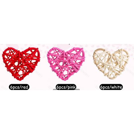 Rattan Ball - Heart Shape - 6 cm - Natural Wicker Decoration - For Vases Bowls Weddings Home Decor - Pack Of 18 (1/5)