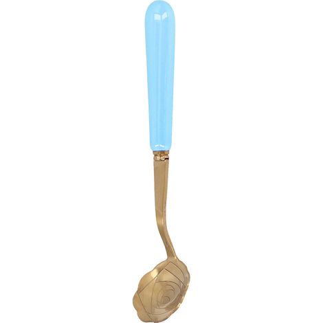 Cuillère à thé en acier inoxydable forme fleur, idéale pour dessert, glace et boissons, manche bleu (1/5)