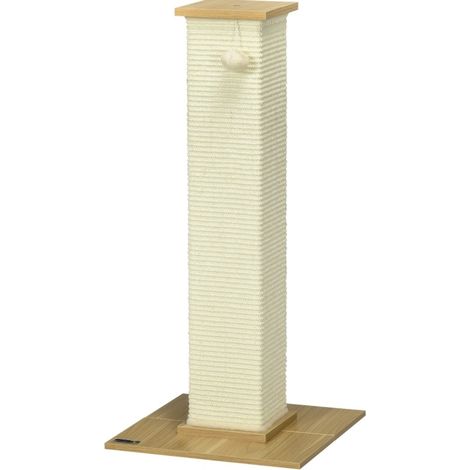 Rascador para gatos con juguete, 38 x 38 x 80 cm, beige y natural (1/5)