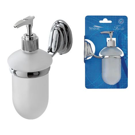 Dispensador de jabón líquido fácil en acero cromado y vidrio esmerilado – Montaje con tornillos – Higiene y estilo