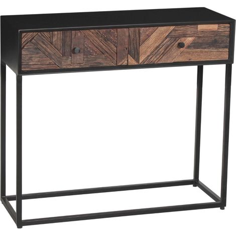 Console 2 Tiroirs en Métal Noir et Bois Recyclé - JORDAN (1/3)