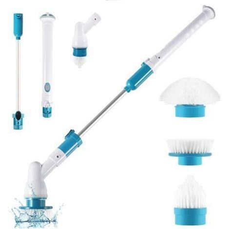 pair Brosse de nettoyage rotative électrique avec 3 têtes de brosse de nettoyage remplaçables, brosse à récurer télescopique étanche, adaptée à la salle de bain, au mur (Réglementation européenne) H50