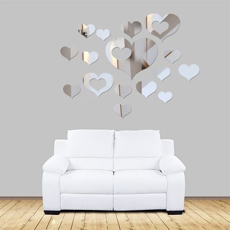Miroir Murale En Acrylique Forme De Coeur - Réfléchissant Auto-adhésif - Pour Salle De Séjour Cuisine Bureau Intérieur - 16 Pièces (1/5)