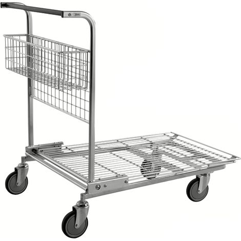 Kongamek Grossgüterwagen, stapelbar 1170x700x980mm mit Maschenboden und Korb 200kg Tragkraft Gummi Ø125mm