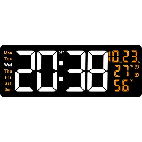 Horloge murale numérique LED moderne avec télécommande, réglage de la luminosité, capteur de température intégré, réveil et minuterie, orange. (1/5)