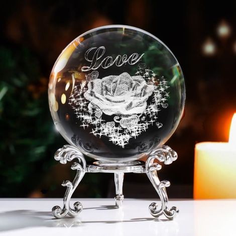 Boule de cristal de fleur - MARSEE - rose 3D de 60mm avec le support argenté Feng Shui Home Decor (1/4)