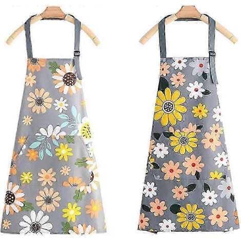 Wasserfeste Schürzen mit Blumenmuster und Taschen, geeignet für Damen, 2er-Set, ideal zum Kochen und Backen. (1/5)