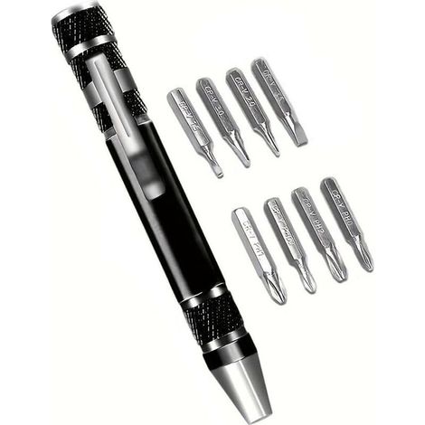 1PC 8 en 1 Tournevis Set Alliage D'aluminium Précision Multi Tool Portable Kit de Réparation pour Electronique, Montres, Lunettes, Bricolage, Noir (1/5)
