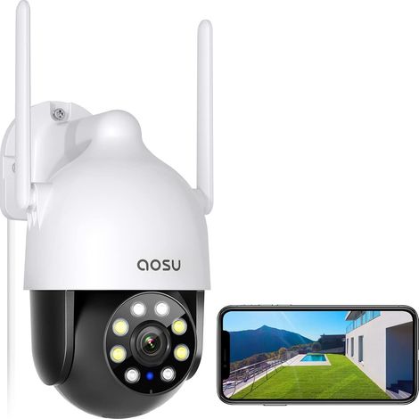 Aosu – Caméra de surveillance extérieure 2K QHD – Wi-Fi 2.4 GHz – Détection de mouvement triple – IP65 – Vision nocturne – Suivi intelligent - WIFI 3 MP