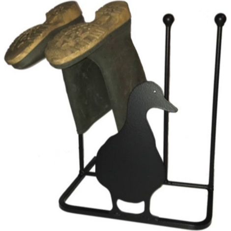 2 Pair Boot Rack - Facing Duck - Hand Made By Traditional Forge Wellie Boot Stand - Steel - L30.4 x W38 x H48.3 cm - Black