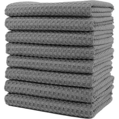 8 torchons de Cuisine en Microfibres Ultra Premium - Main/Vaisselle - Tissu alvéolé (Gris, 34x73 cm)