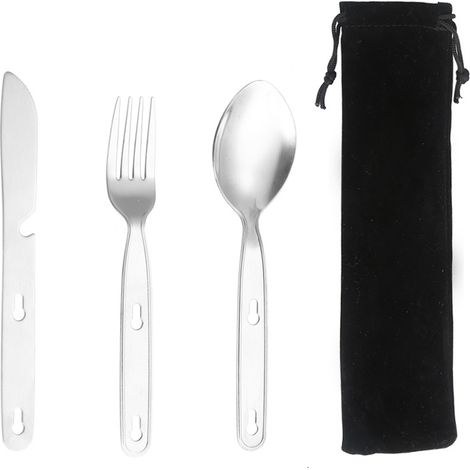Ensemble de 3 couverts de camping en acier inoxydable – couverts d'extérieur pour le camping, la randonnée, la chasse et la pêche