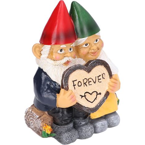 Estatuas de pareja de gnomos de jardín – Encantadora figura enana de resina para decoración del hogar y el jardín – Escultura de pareja pintada a mano para adornos interiores y exteriores (1/5)