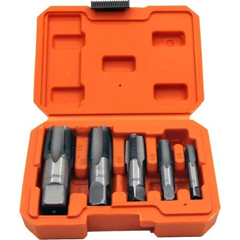 Lot de 5 robinets de tuyau NPT, 1/8", 1/4", 3/8", 1/2" et 3/4" NPT, robinet fileté pour filetage, kit de filetage pour nettoyer ou couper les filetages de tuyaux endommagés ou coincés (1/5)