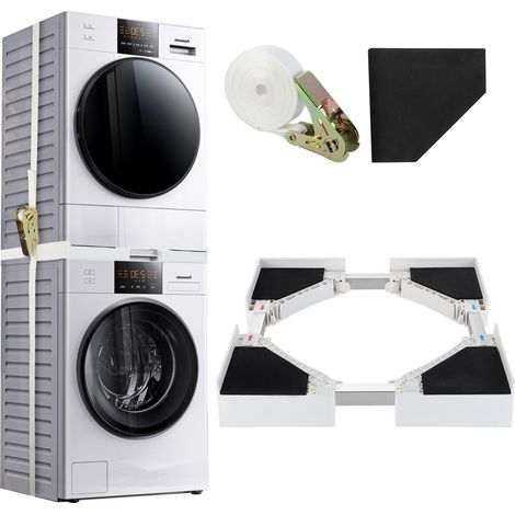 Kit D'empilage Universel - 1 Ensemble - Acier Blanc - Pour Lave-linge Et Sèche-linge 50-70cm - Avec Sangle Et Crochets