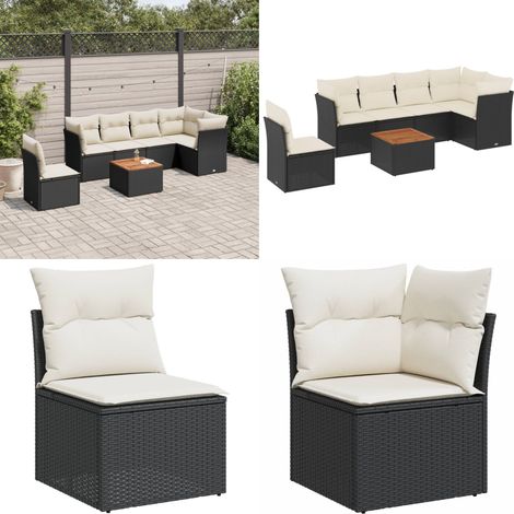 7-tlg. Garten-Sofagarnitur mit Kissen Schwarz Poly Rattan - Gartenmöbel Set - PE-Rattan Möbel - Outdoor Sofa - Esstisch - Lounge Set - Home & Living (1/5)