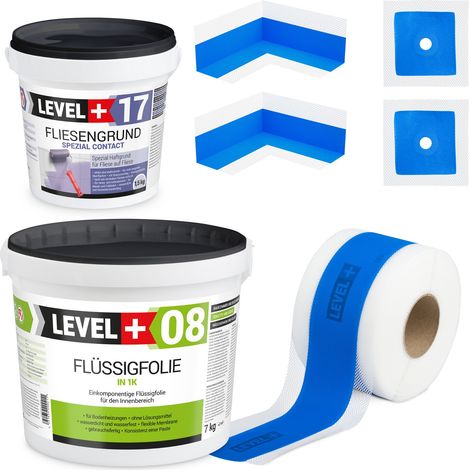 LEVEL+ Dichtset für Duschabdichtung Bad Dichtband Flüssigfolie 7kg SET333 (1/4)