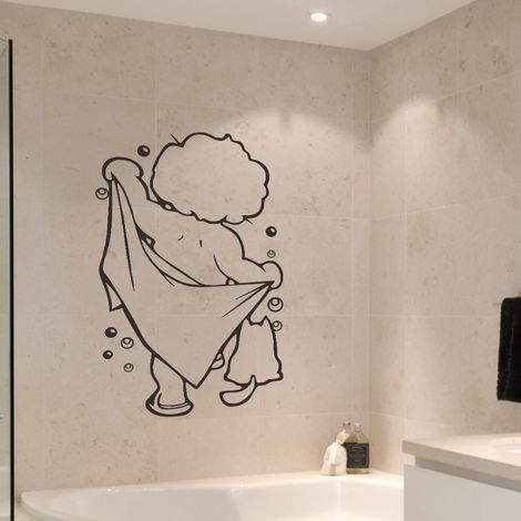 BEBUSINGOTO Niedliche Cartoon-Wandaufkleber für Kinder, für Glastür, Fenster, wasserdicht, Dekor, Kunstwand, Babyparty, Badezimmer, Vinyl-Aufkleber, Schwarz (1/5)