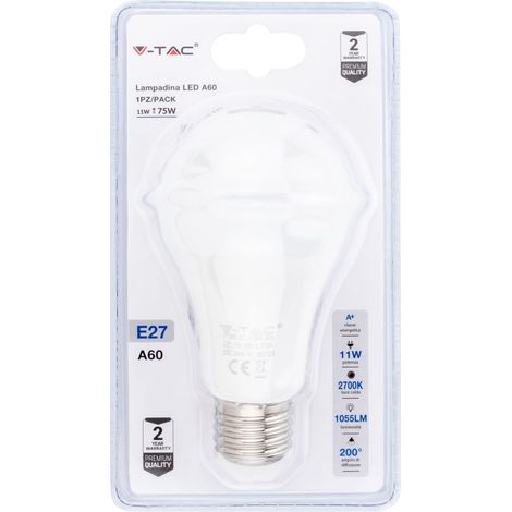 V-TAC E27 11W A60 LED-Glühbirne, warmweiß (Blisterpackung mit 1 Stück)