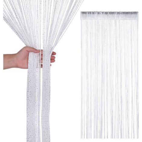 Glitter String Curtain, Room Divider, Thin Tassel Curtain for Doors, Windows, Home Decor, Event Decoration, 200 cm x 100 cm - White (1/4)