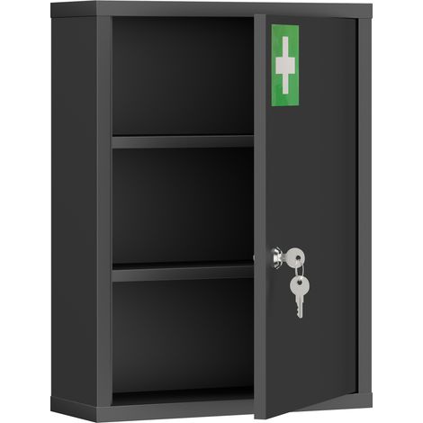 GagaMedizinschrank zur Wandmontage mit Schloss 3-stufiger Stahl-Wandschrank 40 x 15 x 53,5 cm Schwarz (1/5)
