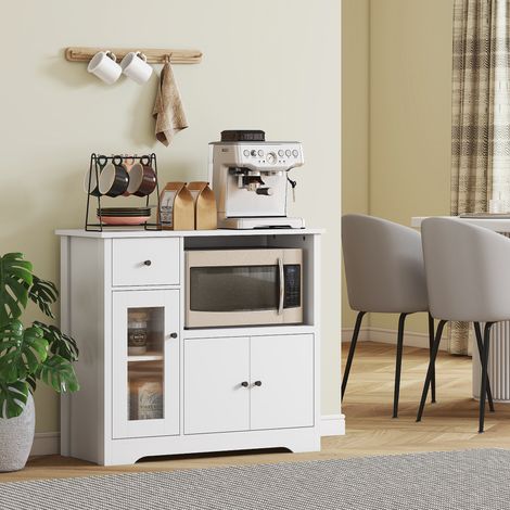 Meuble de cuisine avec passe-câbles, commode à 2 tiroirs, compartiment ouvert, tiroir, 80 x 35 x 72,2 cm, panneaux de particules, blanc