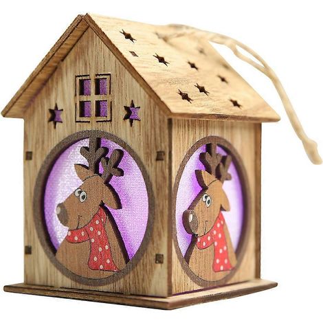 Maison de Noël en bois à LED, chalet de Noël illuminé, figurines de sapin de Noël à LED, pour décorations intérieures et extérieures (1/5)