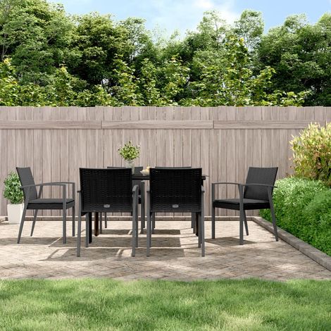 Ensemble à manger de jardin 7 pcs-Salon de jardin coussins résine tressée acier 593258 (1/5)