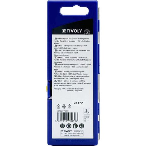 Tivoly • Scatola da 5 punte per trapano Technic per vetro, gambo Hexa, Ø3, 4, 5, 6, 8mm