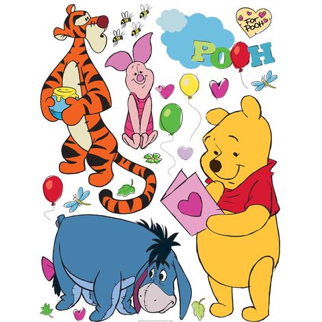 sticker mural Winnie l'ourson orange, jaune, bleu et rose  - Disney (1/3)