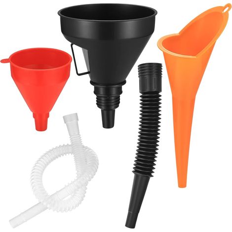 3 Entonnoirs de Carburant de Bouche Plastique Flexibles à Angle Droit, Entonnoir Universel à Essence avec Bec Détachable et Entonnoirs à Longue pour Moto Voiture Automobile, Rouge/orange/noir (1/5)