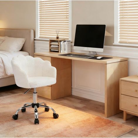 Sedia da ufficio 37.5x55x81.5 cm bianco crema in tessuto effetto cashmere e metallo con altezza regolabile e ruote (1/5)