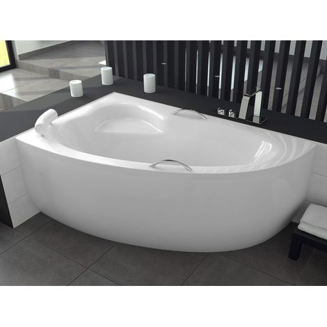 Baignoire Bain d'angle 150x100 Gauche avec tablier en acrylique + poignée + appui-tête, Siphon de bain et pieds - Set 6en1 - BADLAND NATALIA PREMIUM