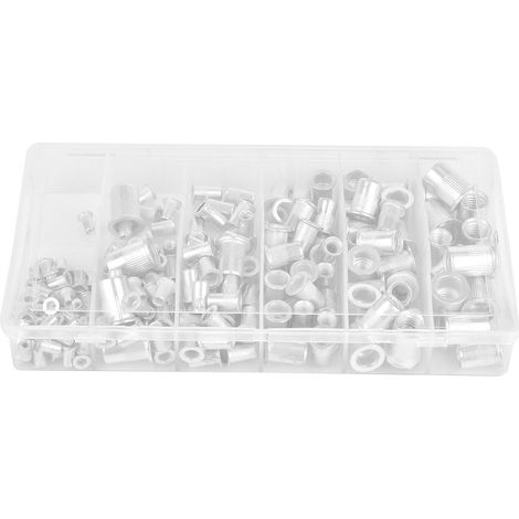 Kit 190 pièces écrous à riveter en aluminium tête plate, filetés M3 M4 M5 M6 M8 M10, fixation rapide pour visserie, assortiment de inserts taraudés. (1/5)
