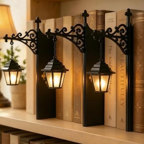 BelleRise - Lampe de bibliothèque LED vintage, lumière chaude, serre-livres décoratif métal pour maison et lecteur (lot de 3) (1/5)