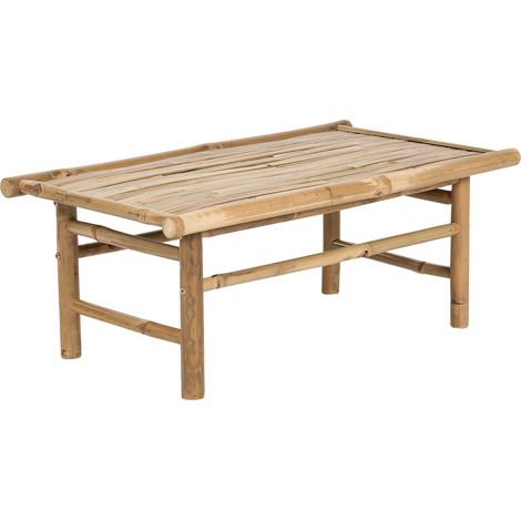 Mesa de centro de bambú 80 x 45 cm madera clara Todi maciza diseño rústico interior exterior tono claro