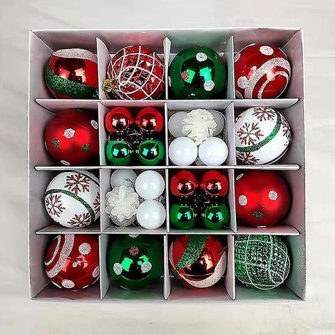 Boules de Noël Dinohhi rouges, vertes et blanches de 3 à 6 cm, lot de 42 décorations, petites boules de Noël incassables (1/4)