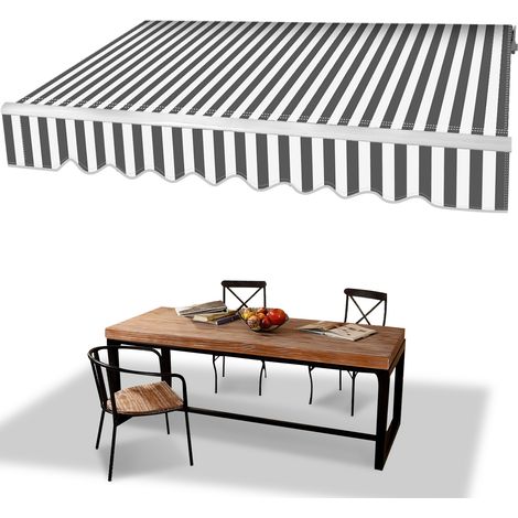 Randaco 350x300cm Sonnenmarkise Gelenkarmmarkise Aluminium Markise Klemmarkise mit Handkurbel Balkonmarkise Sonnenschutz Grau Weiß