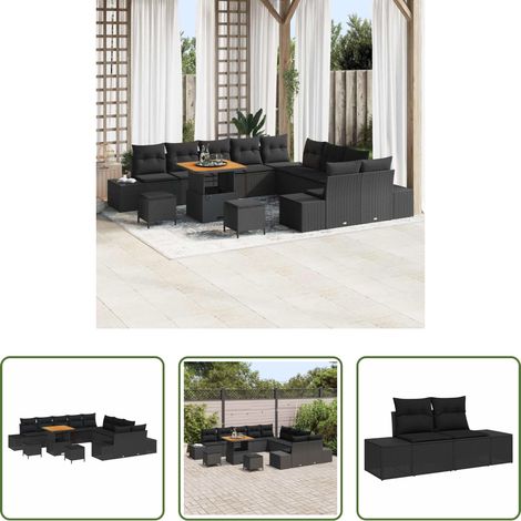 vidaXL Canapé moderne - Ensemble de canapé de jardin avec coussin 13 pcs Noir polyrotin (1/5)